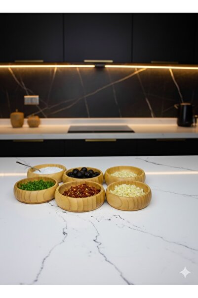 Tiran Bambu Yuvarlak 6`Lı Lüx Çerezlik Sunumluk İkramlık