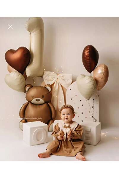 Mora süslemeleri Bej krem 1 yaş folyo Balon Ayı Folyo Balon Kahve Kalpli Foly...