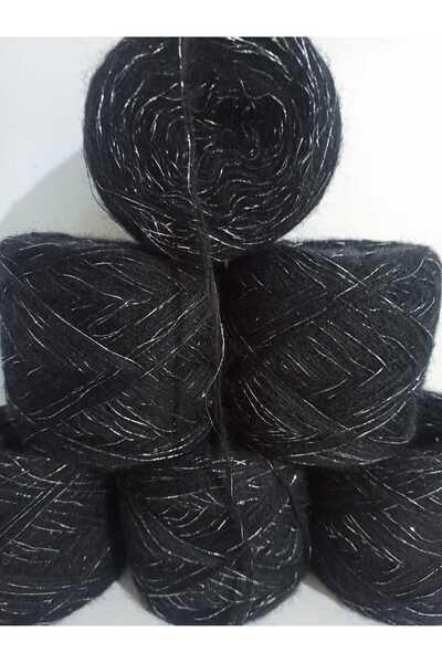 İPEK YÜN İPLİK DÜNYASI Ангорска прежда за плетене, 2-слойна (черна) със сребъ...