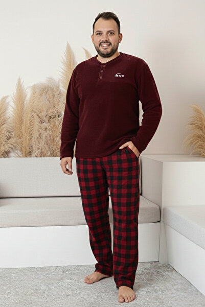 SEBOTEKS Plaid Plus Size Men's Fleece Pajama Set with Pockets 3445