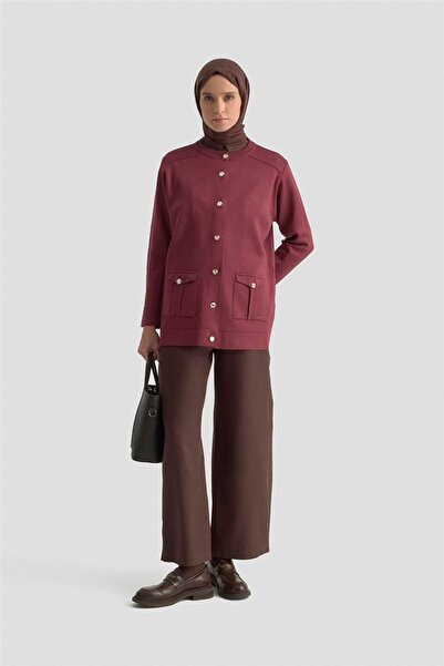Armine Pocketed Knitwear Cardigan 25Ktd4120 Claret Red