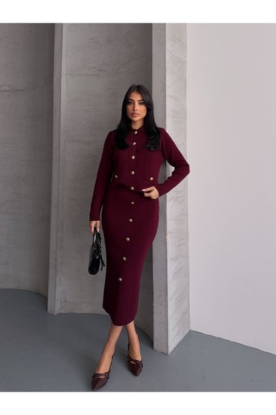 erki triko Cardigan Skirt Button Detail Knit Top and Bottom Set