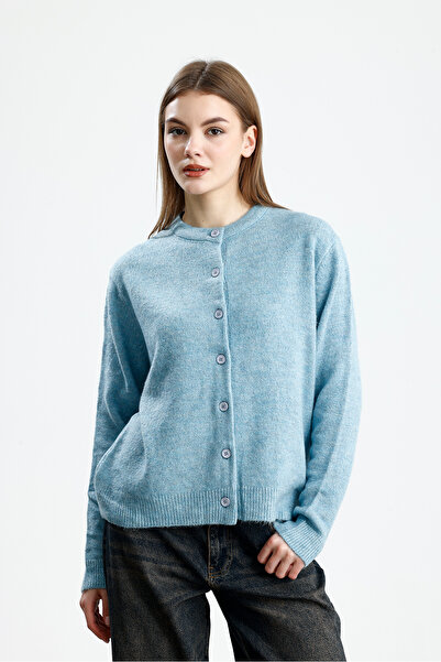 Figo سترة نسائية ذات ياقة دائرية وأكمام طويلة وأزرار وملمس ناعم وقصة عادية