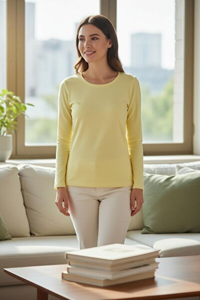 RANDOM Women's Knitted Long Sleeve Round Neck T-Shirt