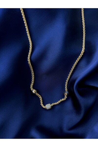 Nis Accessories 14 Ayar Altın Kaplama Dorika Taşlı Küre Detaylı Kadın Kolye