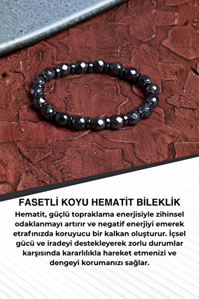 Saff Doğal Taş Fasetli Koyu Hematit Bileklik