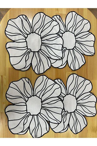 PELİNDEN Gardenya Keten Siyah Beyaz Amerikan Servis