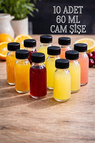 Tanemce 10 Pieces 60 ml Clear Detox Shot Bottle with Lockable Black Cap 60 Cc...