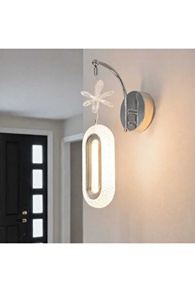 Bohem Aydınlatma Krom Kristal Elips 3 Renk LED Duvar Apliği Beyaz/Sarı/Günışığı