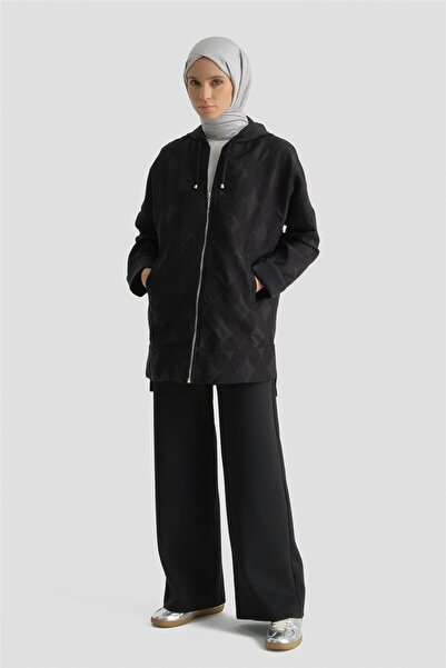 Armine Desenli Kapüşonlu Relax Takım Siyah