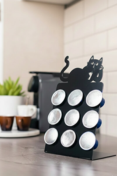 Grandmix حامل كبسولات القهوة المعدنية مع شكل قطة، منظم للكبسولات، ديكور للمطب...