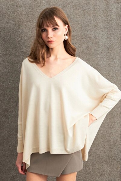 Be Best Bluză casual ecru cu decolteu în V pentru femei BE285
