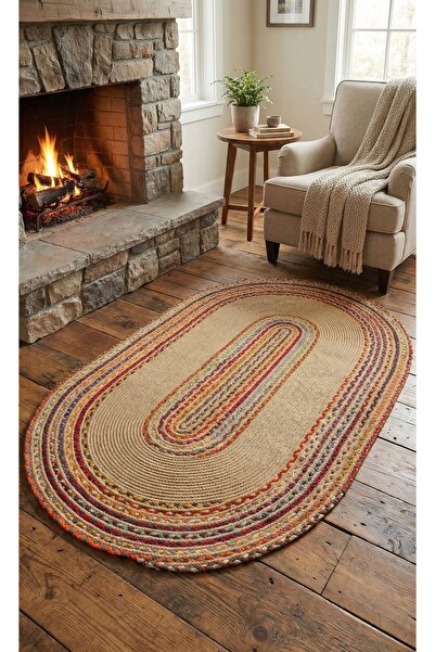 ECCE LOOM Hasır jüt oval örgü kilim halı