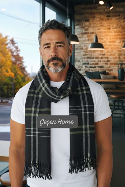 ÇEÇEN HOME Plaid Pattern Tassels Men's Scarf Soft Textured Men's Kaşkol 190 cm