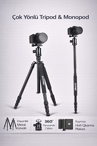 Coverzone 165cm Profesyonel Fotoğraf Tripodu 360° Bilye Başlık 13kg Taşıma Mo...