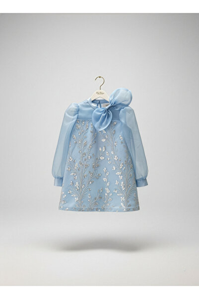 She Dress By Kubra Aksoy Kız Çocuk Mavi Abiye Elbise – Payet İşlemeli, Fiyonk...