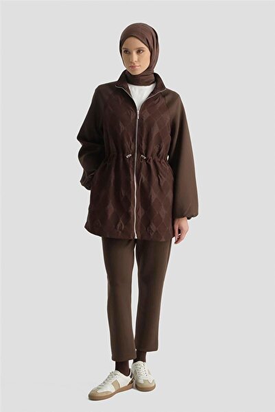 Armine Desenli Yüksek Yaka Relax Takım Kahve