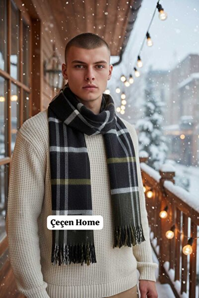 ÇEÇEN HOME Plaid Pattern Tassels Men's Scarf Soft Textured Men's Kaşkol 190 cm