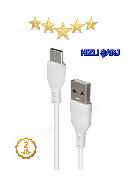 dunairo Type C Hızlı Şarj Kablosu Beyaz 1 mt Telefon Şarj Kablosu Tayp C Kablo