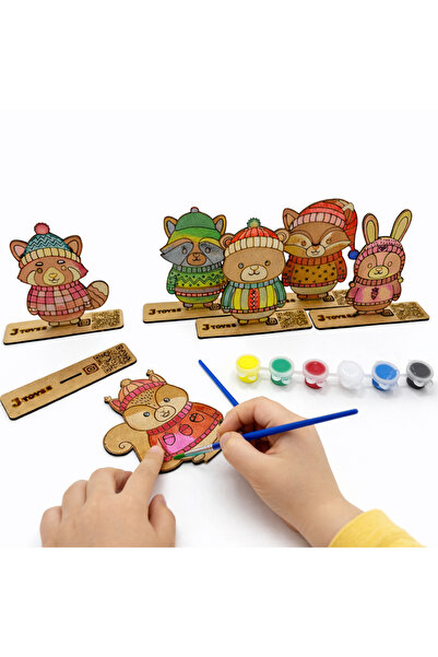 J TOYSS Wooden Painting Set – Cute Animal Figures, Educational Hand Painting ...