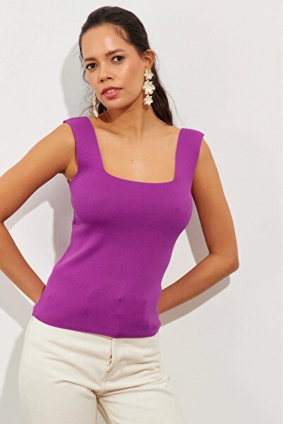 Be Best Women's Purple Square Neck Knitwear Blouse Be288
