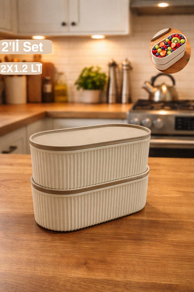 Mim Life Set of 2 Striped Rectangular Storage Boxes | 1.2 L |   Microwave and...