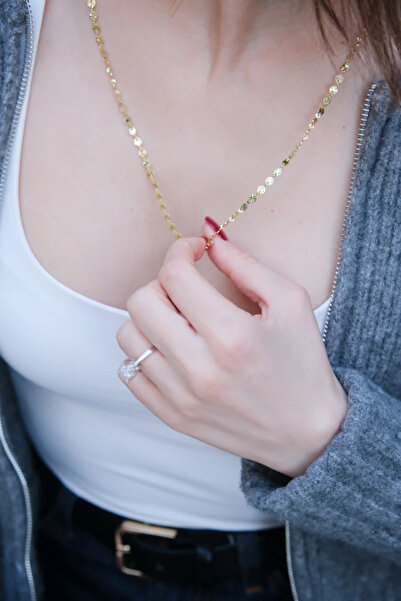 Asleyaccessories Metal Minimal Pul Sıralı Uzun Gold Kolye