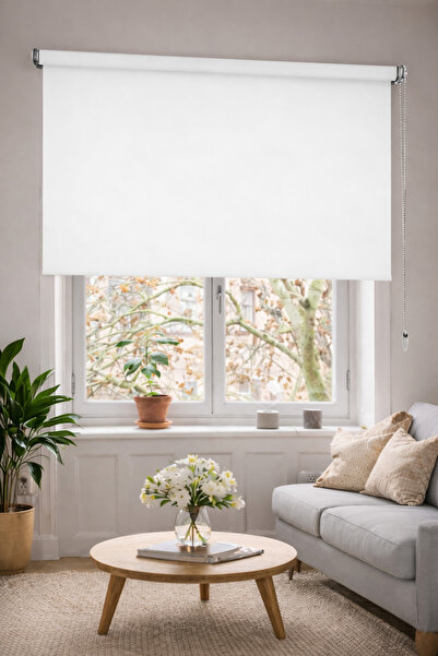 akel collection Düz Beyaz Stor Perde – Işık Geçirmeyen Modern Salon ve Oda Pe...