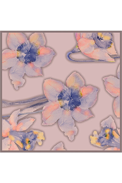 Aker Pembe Çiçek Desenli İpek Twill Eşarp