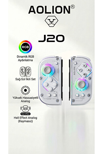 aolion J20 Hall Efect Kablosuz Oyun Kolu-Sağ/Sol İkili Set- Switch/PC Uyumlu