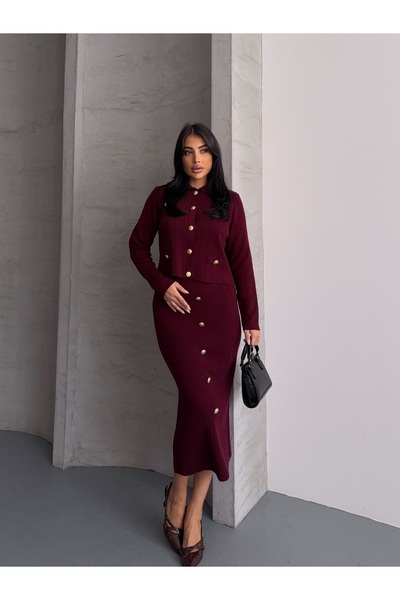 erki triko Cardigan Skirt Button Detailed Bottom-Top Knitwear Suit