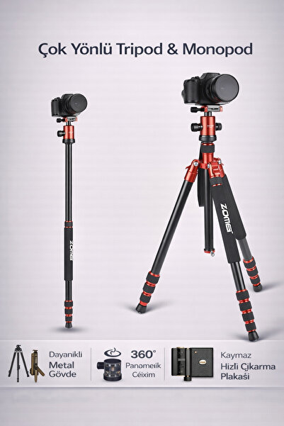 Coverzone 165cm Profesyonel Fotoğraf Tripodu 360° Bilye Başlık 13kg Taşıma Mo...