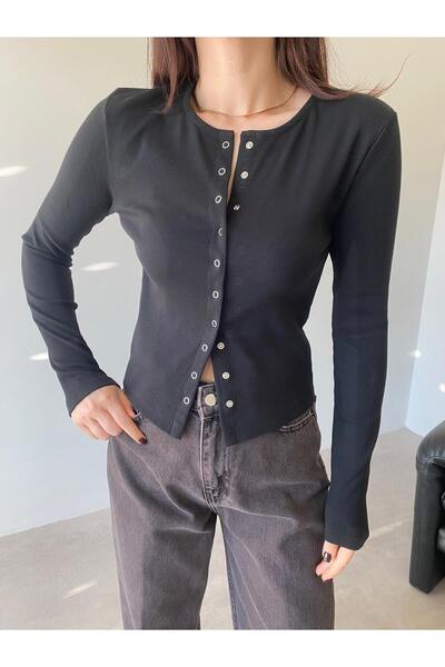 Bade Butik Bluză Hope basic cu închidere cu apăsare neagră