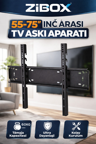 Zibox 55-75 İnç TV Duvar Askı Aparatı Tüm Tv'ler İle Uyumlu