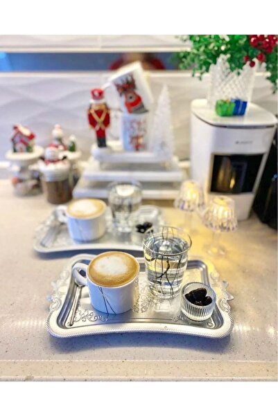 ASEL PLAST 6 Adet Kahve Sunumluk Tepsi GÜMÜŞ (plastık)kelebek Tepsi