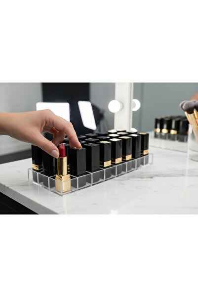 CLADENA 24 Yuvalı Şeffaf Akrilik Ruj Organizeri - Ruj, Lip Gloss, Oje Tutucu Stand