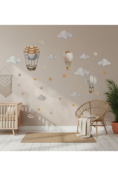 Baskı Madeni Retro uçan Balonlar, Bulutlar Çocuk Odası Duvar Sticker Seti, bü...