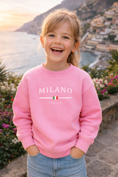 Zeycem Store Milano Desen Printed Boys and Girls Black Pink Blue Sweatshirt