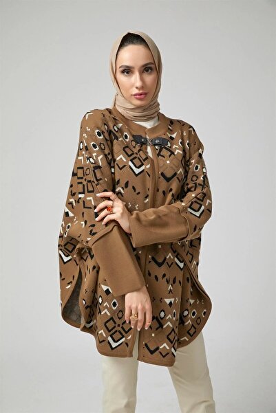 Uludağ Triko المعطف البيج العرقي متماسكة المرأة