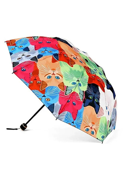 Toz Vintage Kedi Desenli Renkli 8 Telli Yarasa Model Manuel Şemsiye – Eğlence...