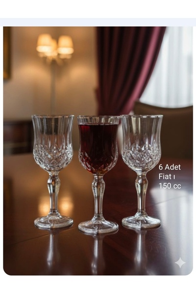 ORTAKÖY CENNETİ Kristal Desenli Şık 150 ml Ayaklı Cam Bardak – 6’lı Set | Su, Meşrubat, Tatlı Sunum Bardağı 150 cc