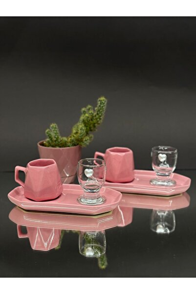 KirLiNova Seramik 2’li Prizma Desen Fincan Seti Pembe