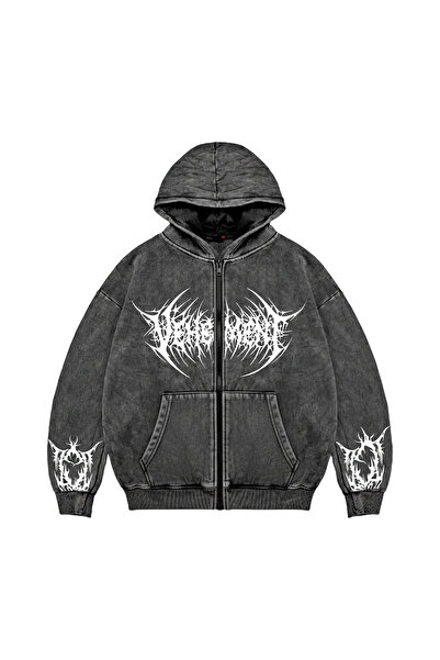 Bak Moda سترة رياضية سوداء قابلة للغسل للجنسين من Vehement مطبوع بسحاب بغطاء رأس