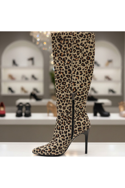 MİSS PARK MODA Леопардові чобітки на тонкому каблуці із замші