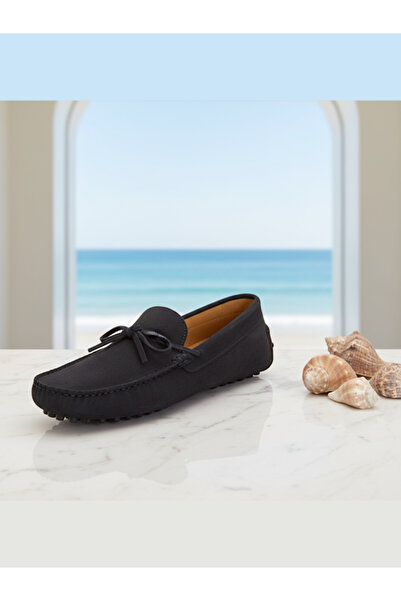 scatto Ανδρικά παπούτσια Loafer από δέρμα σουέτ σε μπλε ναυτικό χρώμα SCT-035