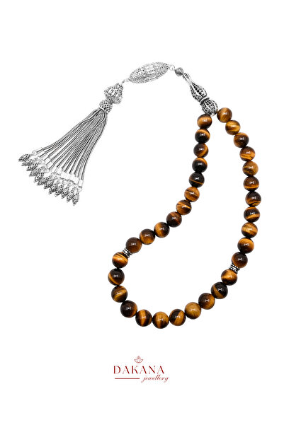 DAKANA JEWELLERY Certified 10 mm Tiger's Eye Silver Natural Stone Prayer Beads
