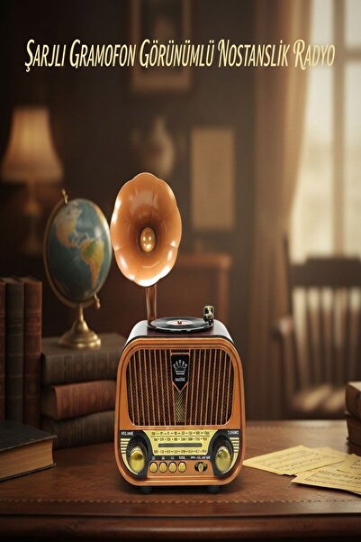 ULTRATEKNO MD-1319BT Nostaljik Gramofon Tasarımlı Retro Bluetooth Hoparlör | FM Radyo | USB AUX MP3 | 1200 mAh