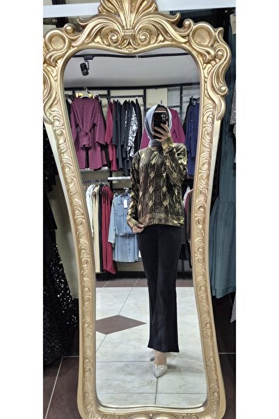 Mintaş Saç örgü varak baskı kazak