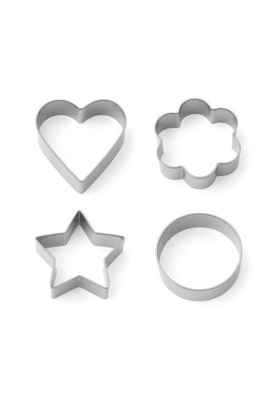 Ranüş Home 4'lü Metal Kurabiye Kalıbı Seti - Kalp, Papatya, Yıldız, Yuvarlak - Paslanmaz Çelik Kurabiye Kalıbı