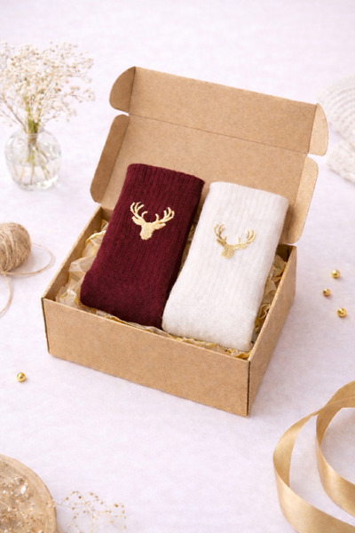 AYDK Unisex Cotton Socks Set of 2 Embroidered Gift Socks with Kraft Box Size Options for Women and Men